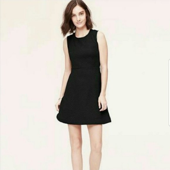 LOFT Dresses & Skirts - Loft Petite Quilted Faux Leather Trim Black Mini Dress